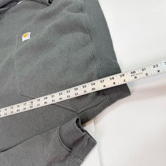Carhartt Hoodie Mens Medium Gray Loose Fit Flag Logo Pullover Sweatshirt - Picture 5 of 9